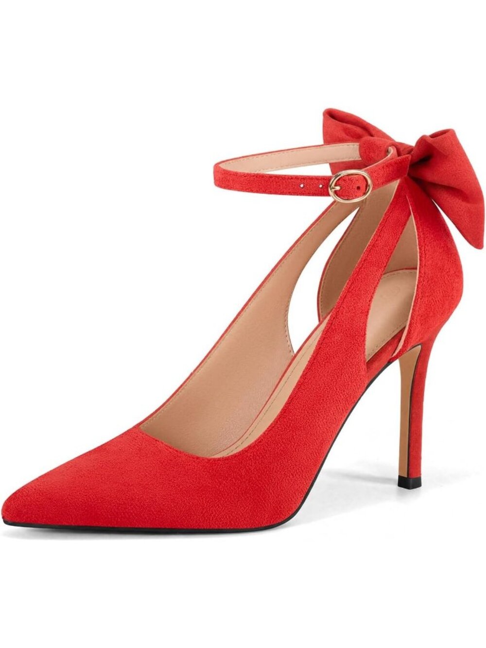 Women's Red Pointed Toe High Heels Ankle Strap Sexy Bowtie Back Dress Sandals
